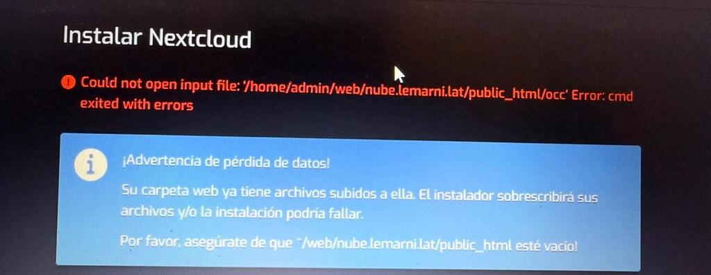 Could not open input file: '/home/admin/web/nube.lemarni.lat