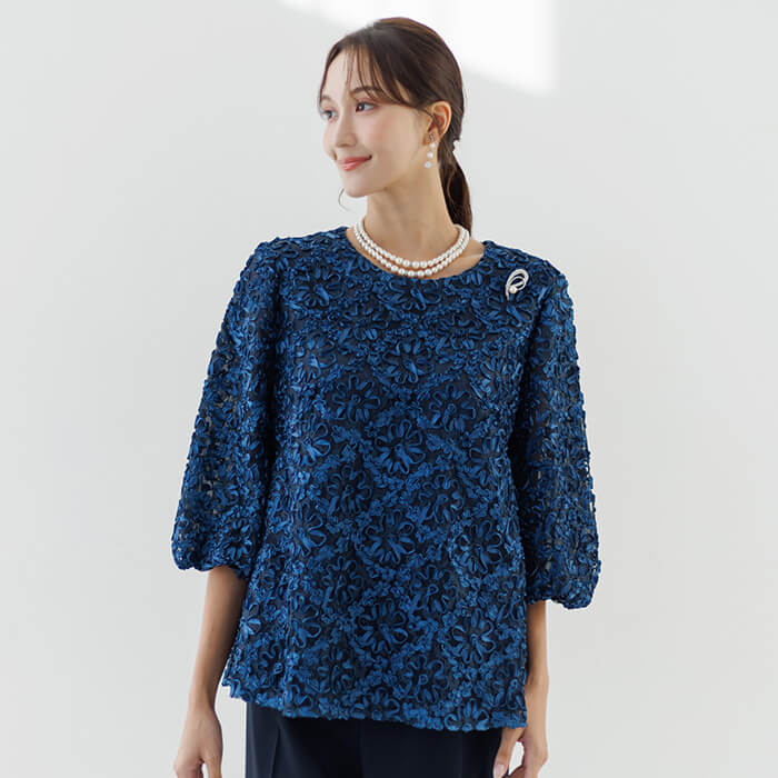 15号～19号｜リボン刺繍がポイントのセットアップ 19号・ネイビー