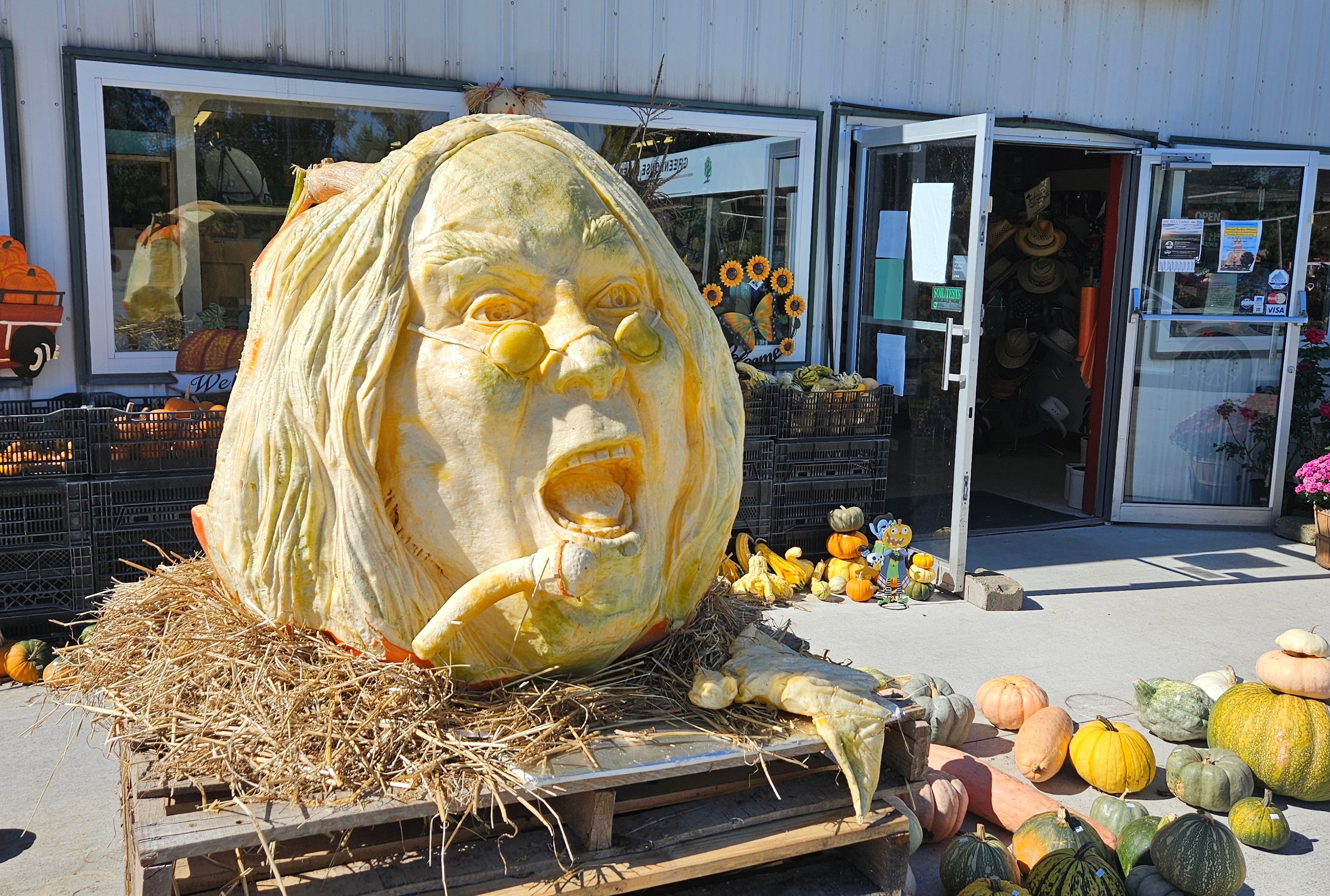 500-pound Ozzy Osbourne pumpkin on display at Indiana garden shop