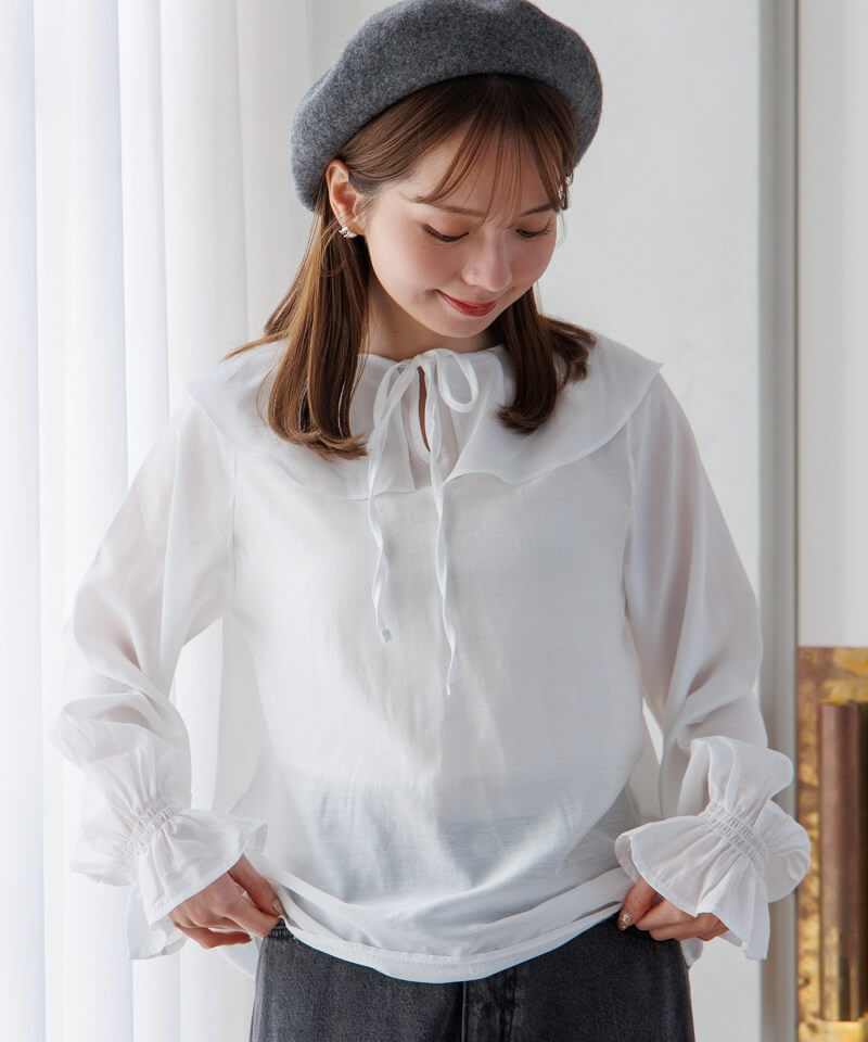 50%OFF】ruffled collar blouse～ﾗｯﾌﾙﾄﾞｶﾗｰﾌﾞﾗｳｽ | flower／フラワー
