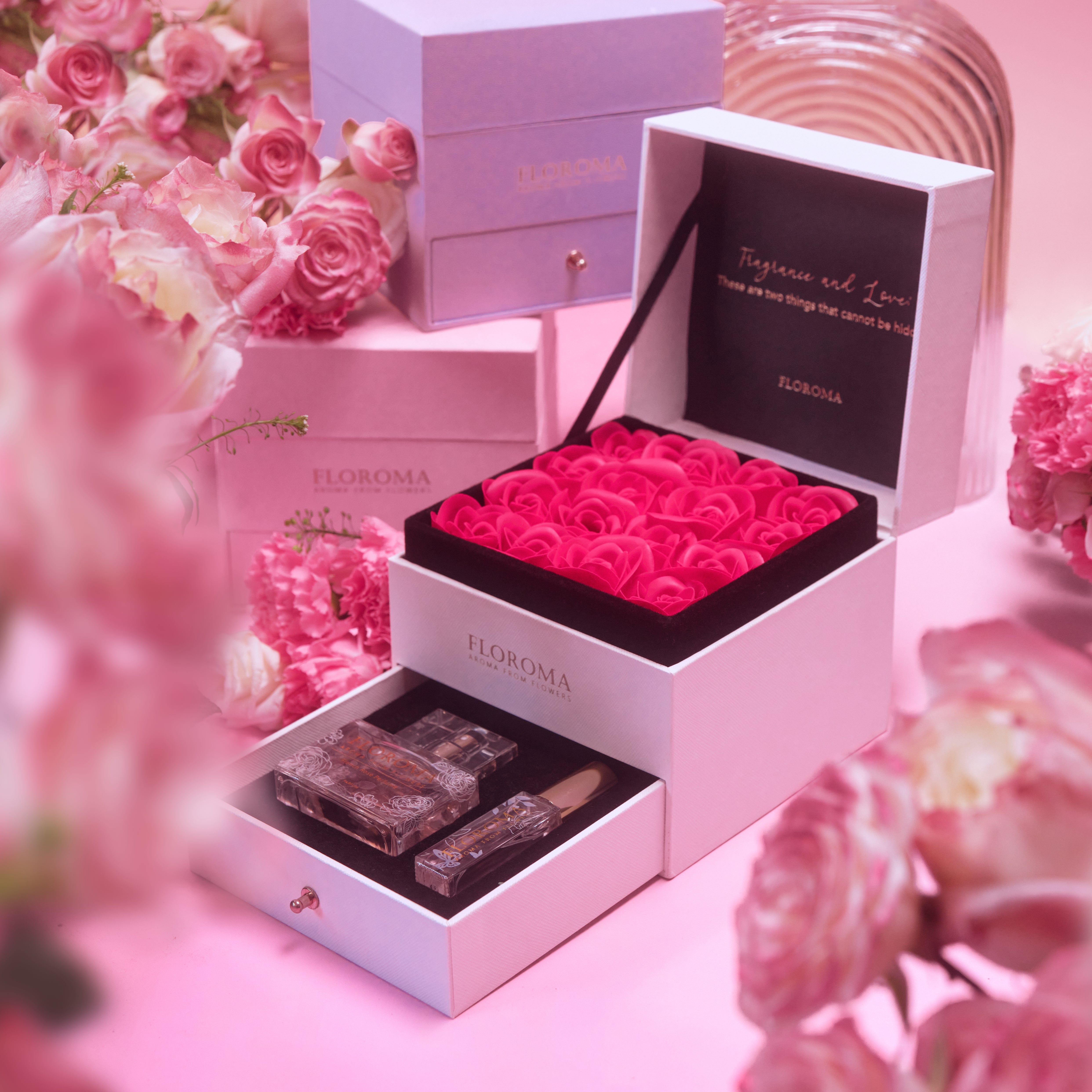 Perfect Gift Set】Double-Drawer Floral Box + Perfume Set (35ml +