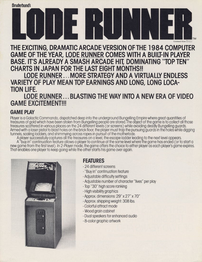 Lode Runner - Irem (Video Game, 1984) - USA | The Arcade Flyer Archive