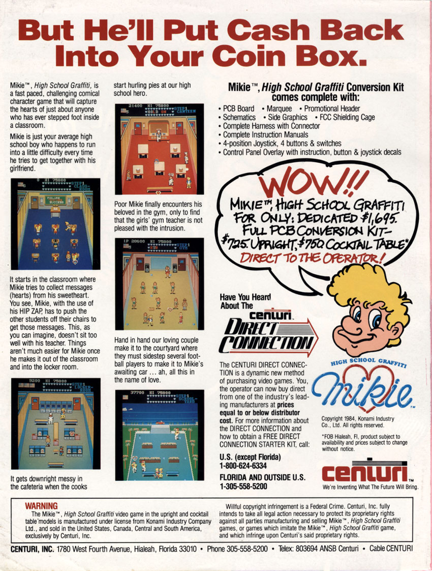 Mikie, High School Graffiti - Konami (Video Game, 1984) - USA