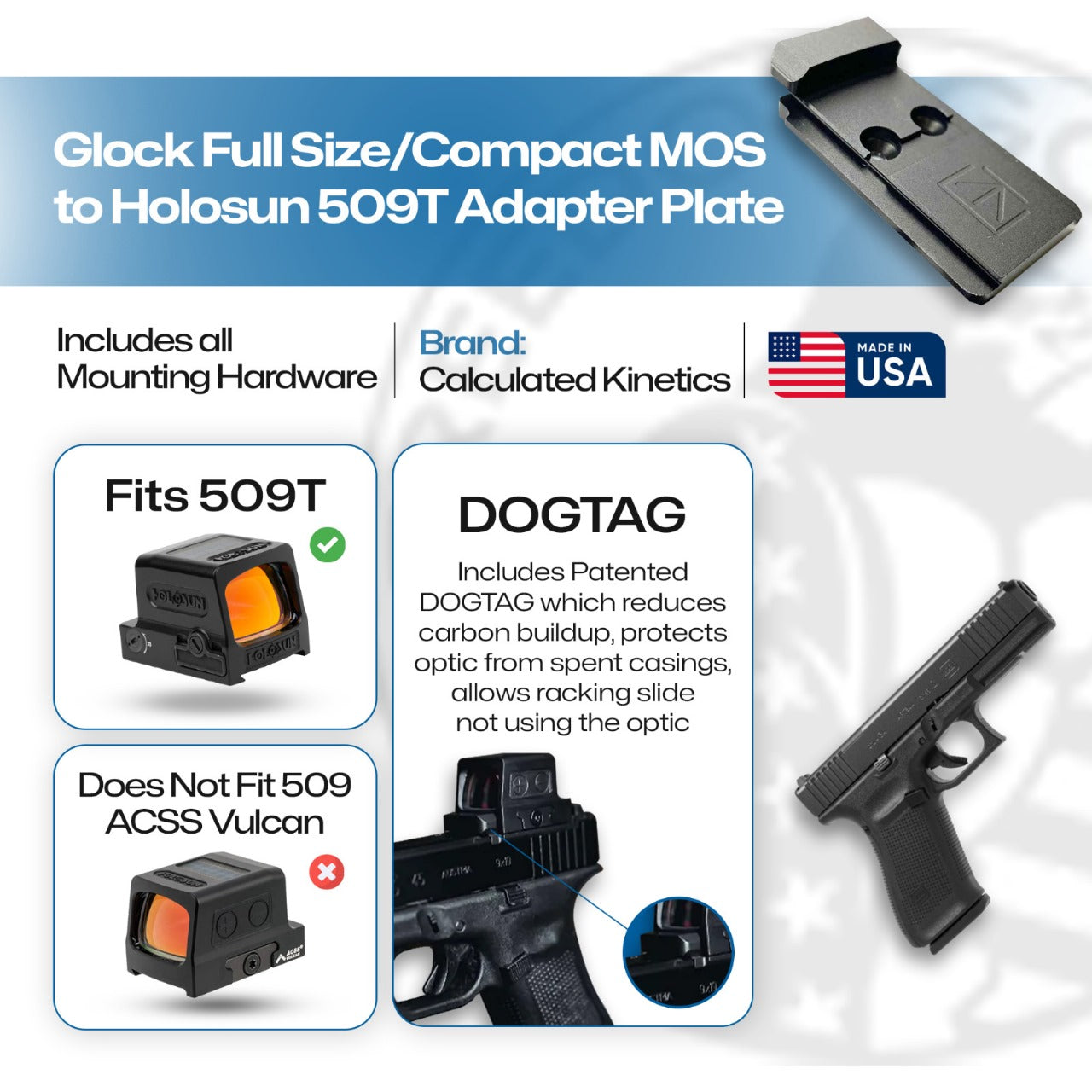 Glock MOS Full Size/Compact to Holosun 509T Adapter Plate - DOGTAG