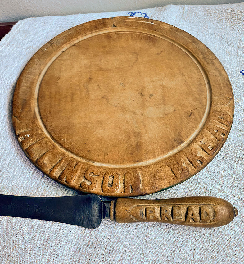 19th Century English Hand Carved Advertising Round Bread Board