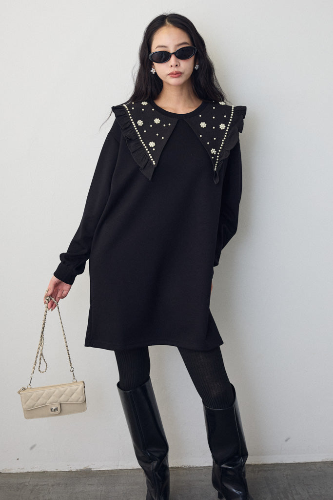 予約]パールフラワーBIGカラースウェットワンピ – Frene