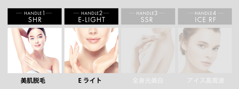 ハンドル（ハンドピース）のタイプが15種から選べる業務用脱毛機
