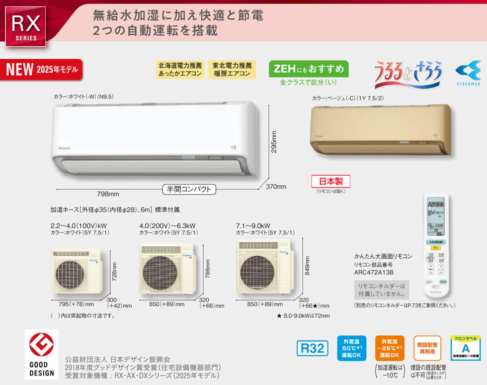 S635ATRP-W(-C)、S635ATRV-W(-C)ダイキン壁掛型ルームエアコン「うる