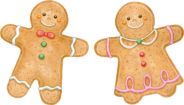 クリスマス】ジンジャーブレッドマンクッキー(ペア)の水彩イラスト