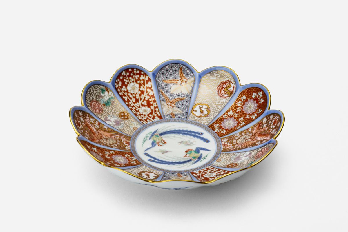 明治 深川製磁 色絵金彩 裏菊文 菊花割鉢 伊万里 有田 明治 深川製磁