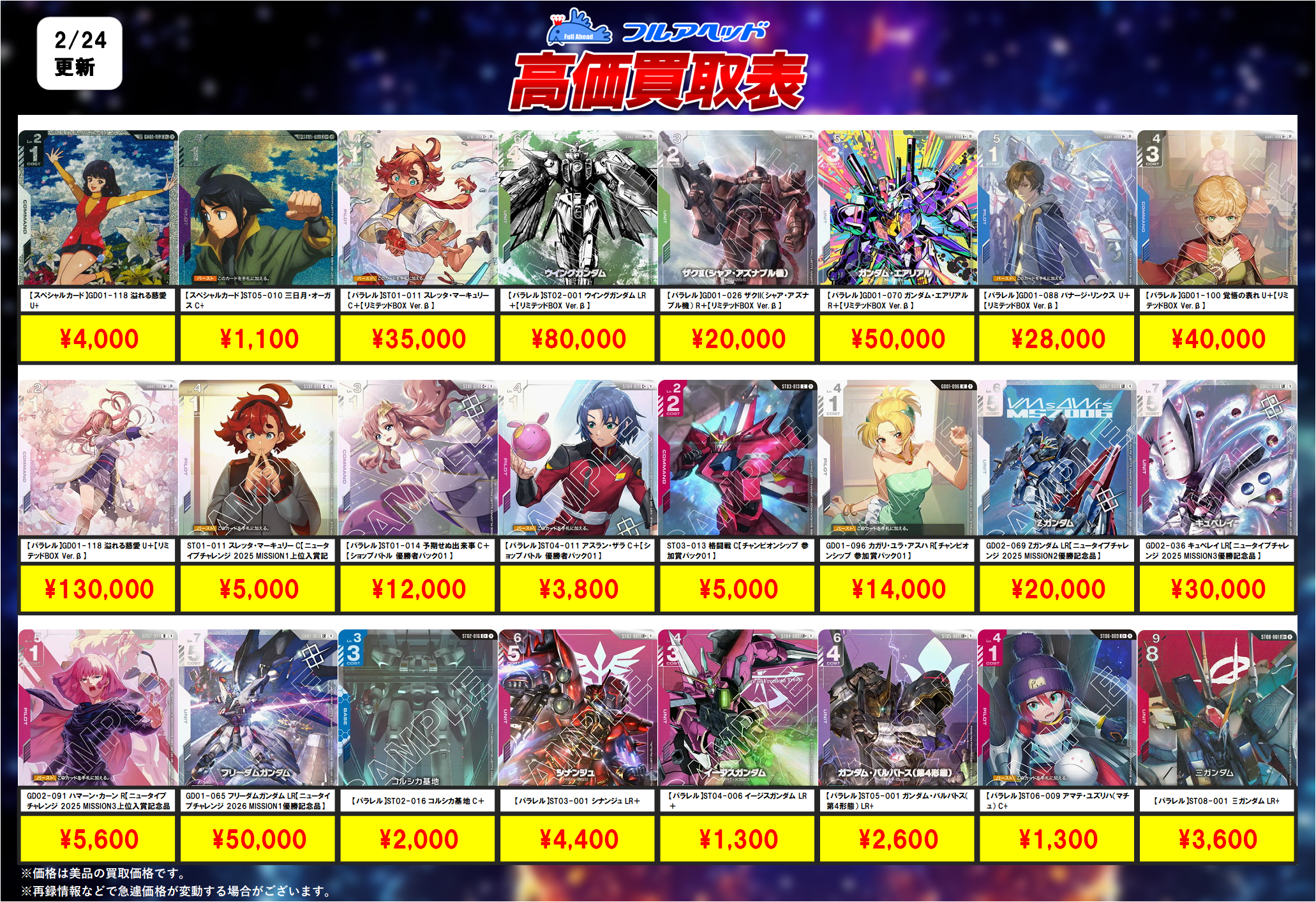 ガンダムカードゲーム – 【フルアヘッド】高価買取表