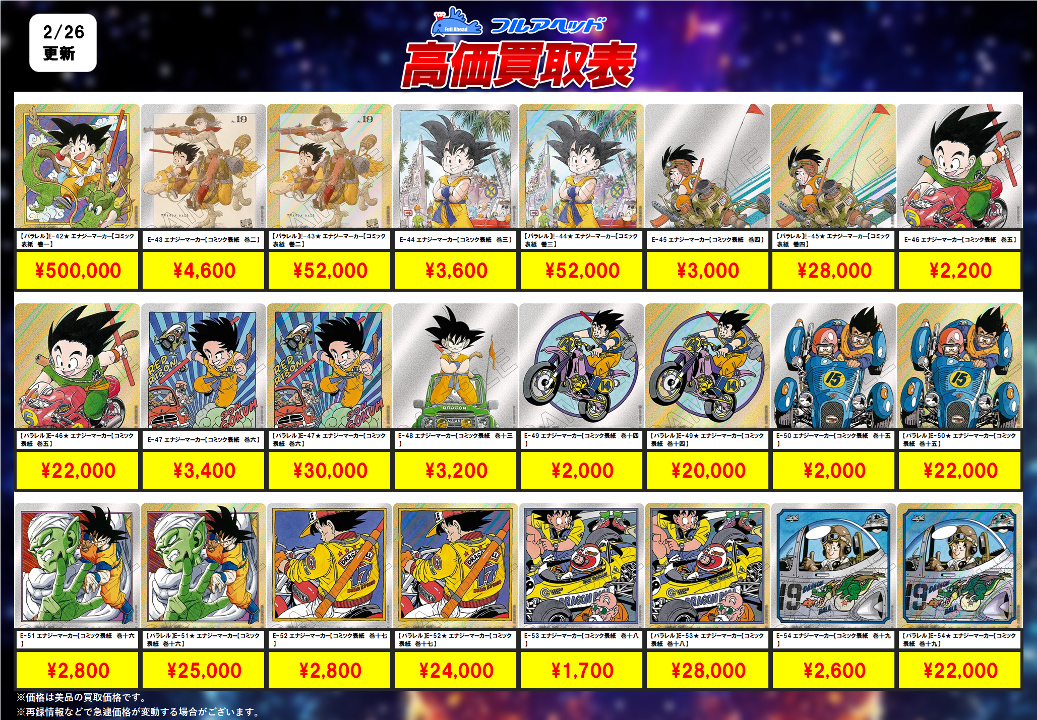 ドラゴンボールフュージョンワールド】買取表、販売価格の調整を行い