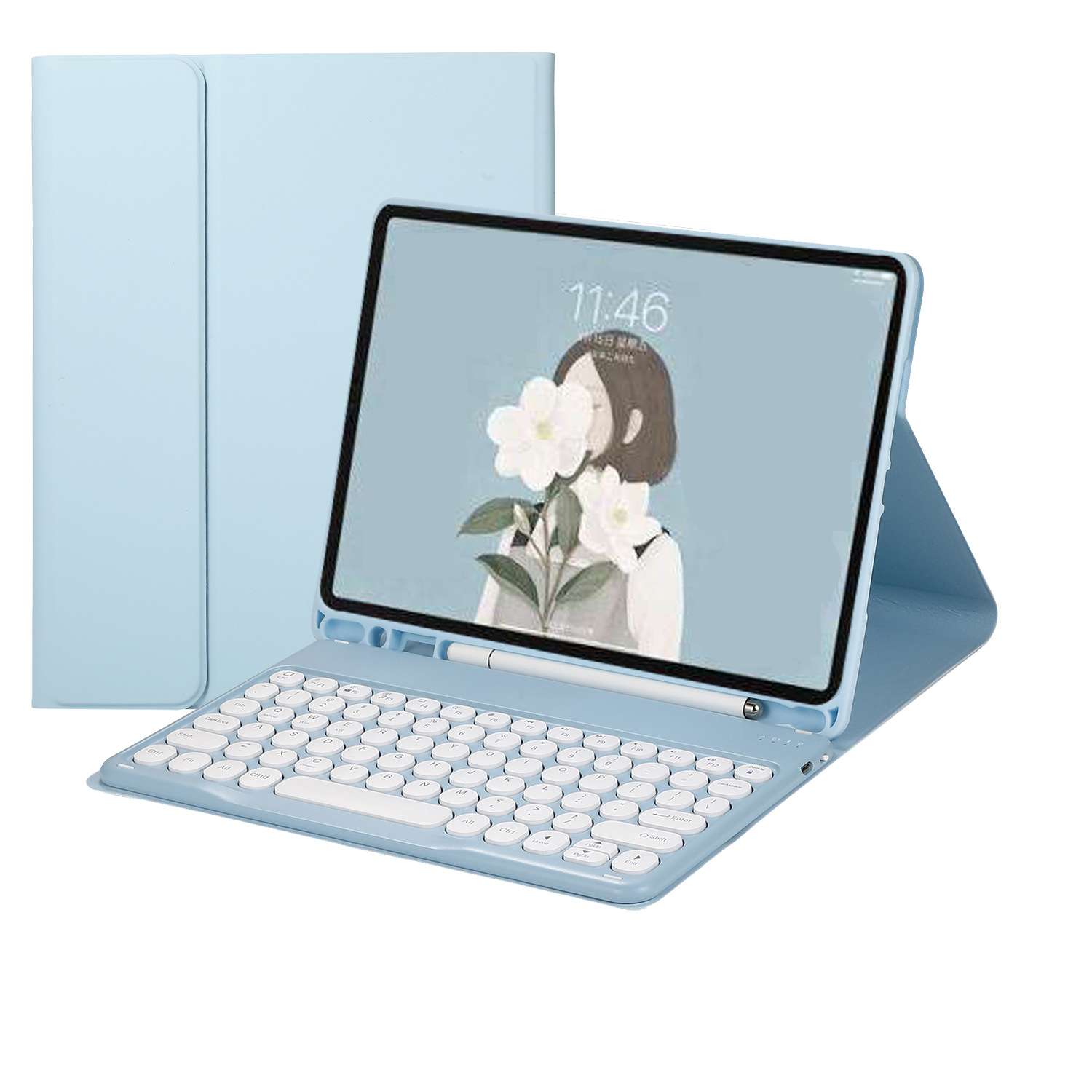 iPadケース 花柄イラスト付きiPad Air用キーボード付きケース ipad air