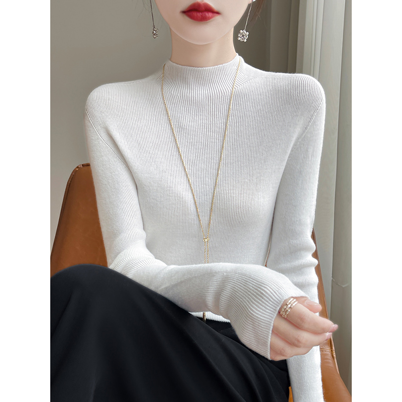 白コーデ 立体感リブ編み ハイネックセーター ニット/セーター|白