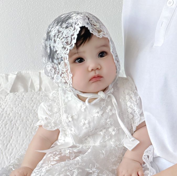 ベビードレス 新生児~90cm 花柄刺繍 退院用 ベビードレス お宮参り 百