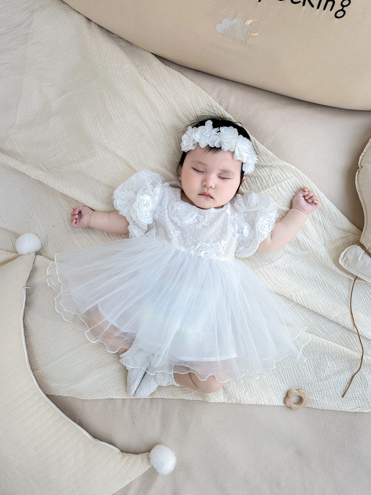 ベビードレス 66~90cm ヘアアクセ 靴下付き やさしい 退院用 ベビー