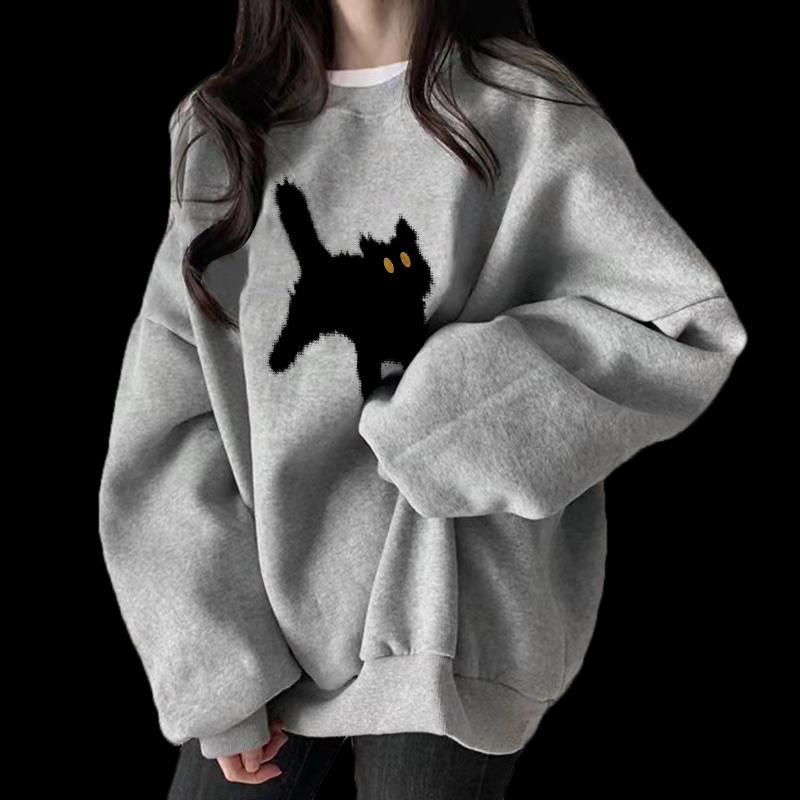 大きめファッション 可愛いイラスト入りゆったりスウェット オーバー