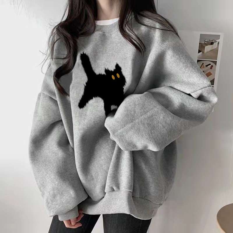 大きめファッション 可愛いイラスト入りゆったりスウェット オーバー