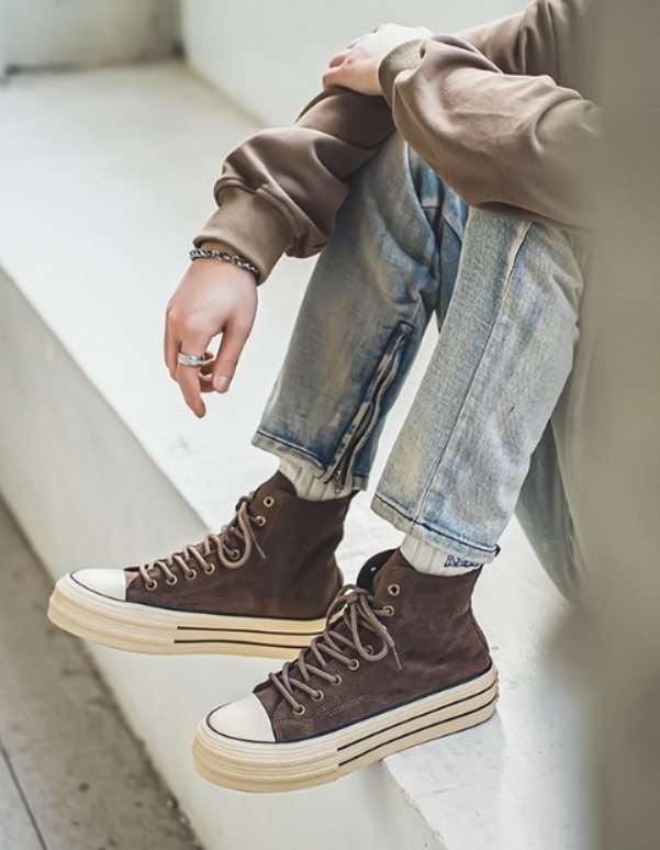 黒靴 ハイカットレザーホワイトソールスニーカー スニーカー|黒靴専門