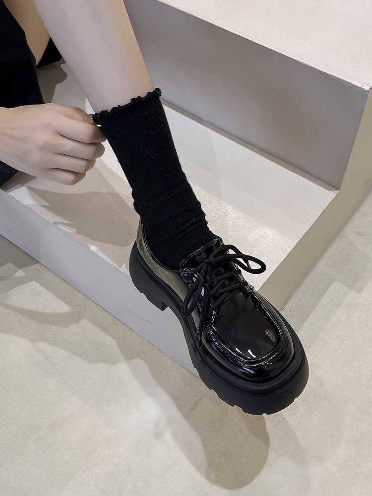 黒革 厚底モカシン風レースアップシューズ 厚底|モカシン専門通販 Mokshoe