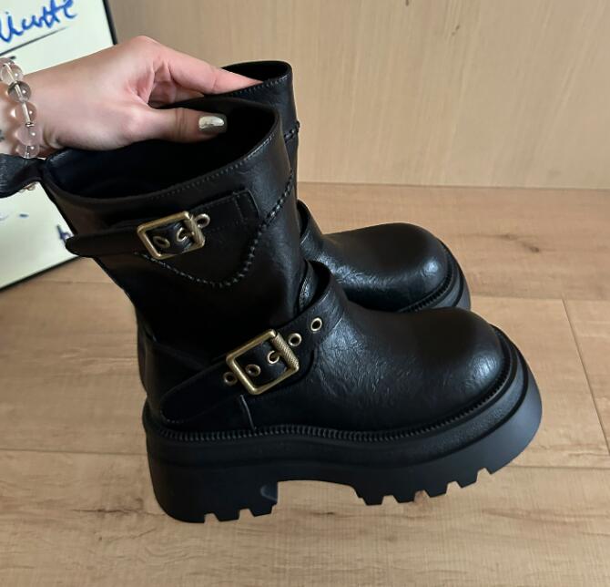 黒スニーカー 本革レースアップハイカットブーツ ハイカット|黒