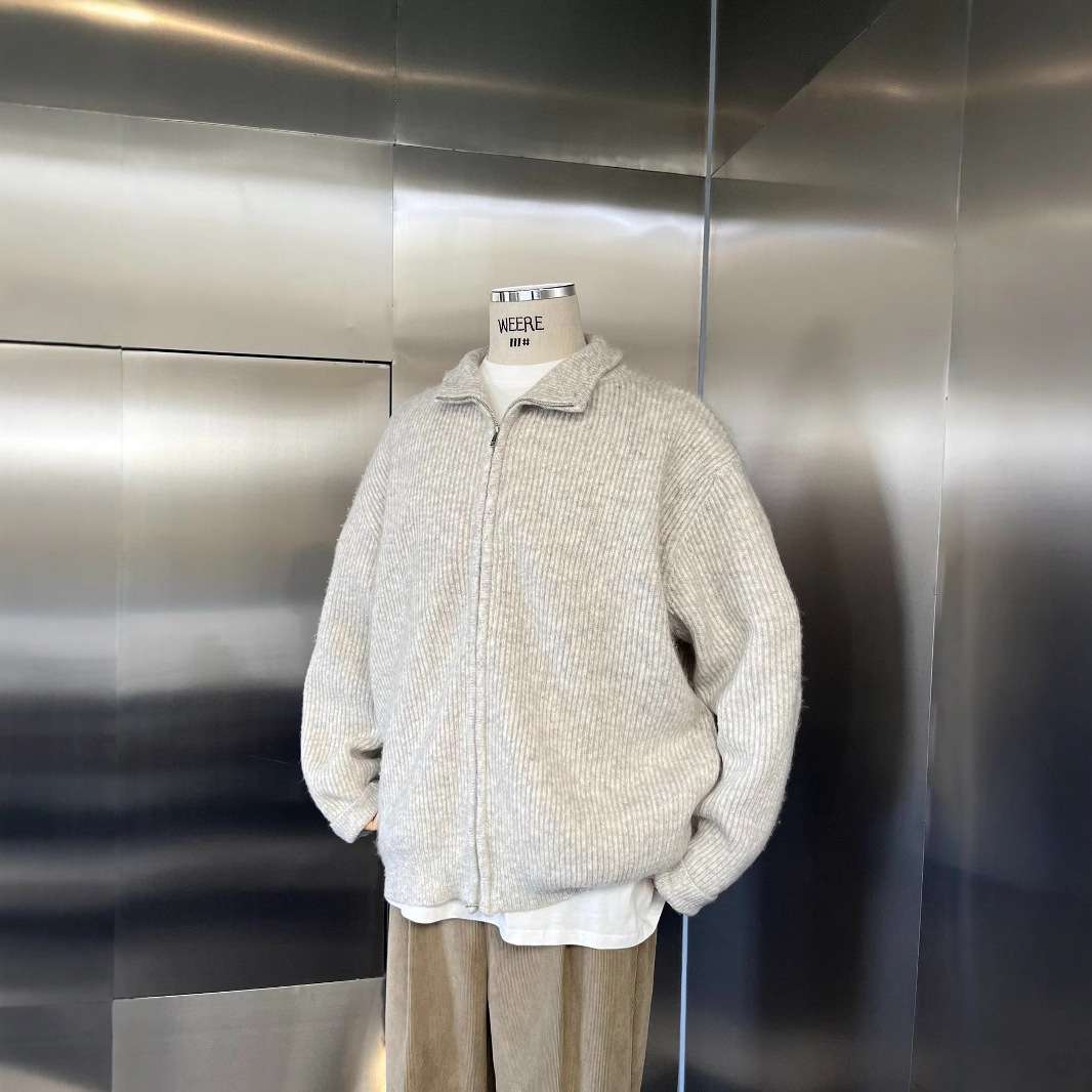 カーディガン メンズ やわらか畦編みジップアップカーディガン ジップ