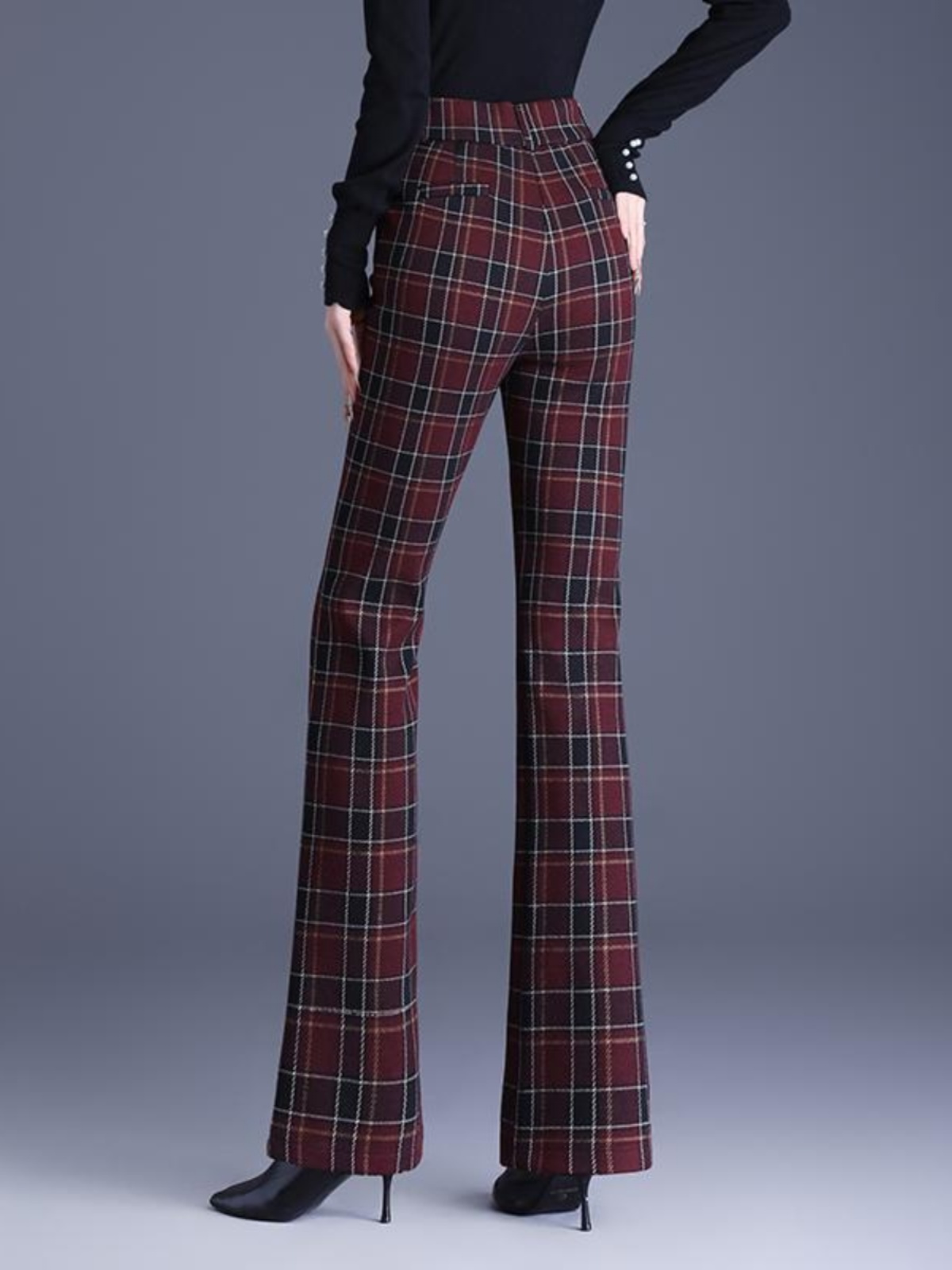 チェック柄ファッション ウール混チェック柄フレアパンツ パンツ