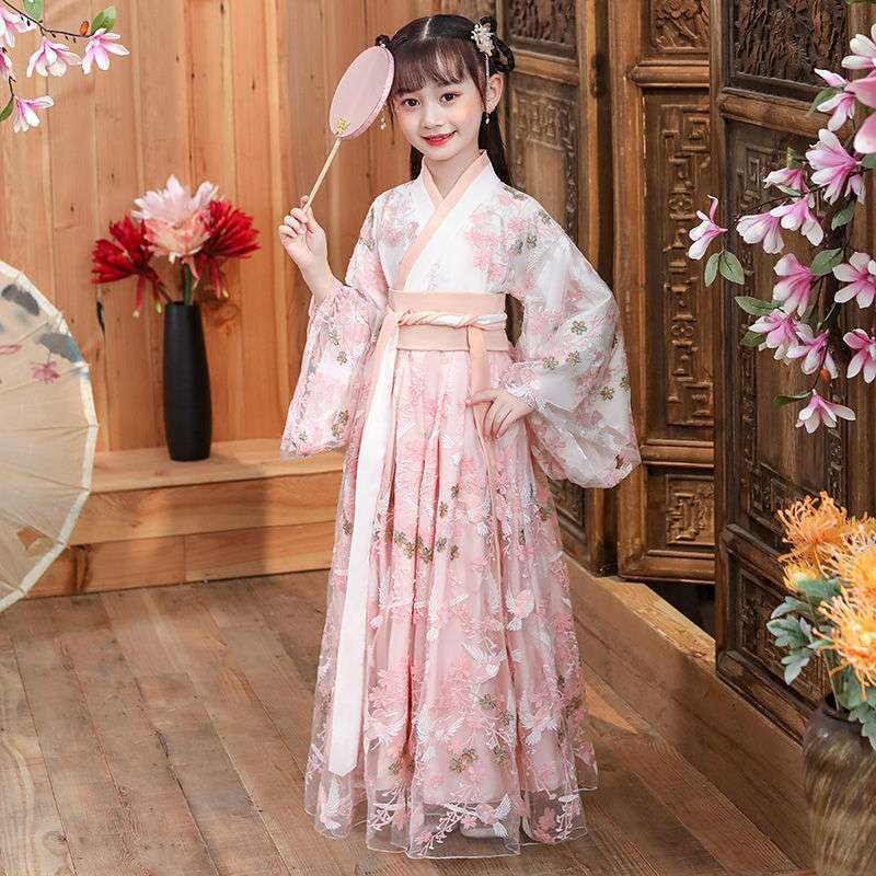 チャイナ服 花柄刺繍入り子供用漢服ドレス ワンピース|チャイナ服専門