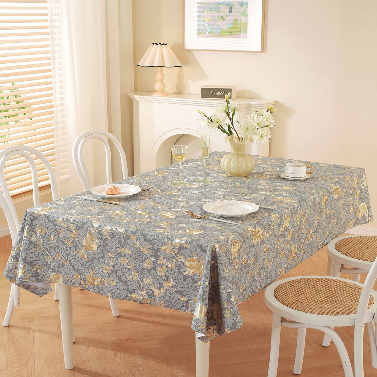 刺繍花柄レーステーブルクロス 165x115cm 刺繍花柄レーステーブル