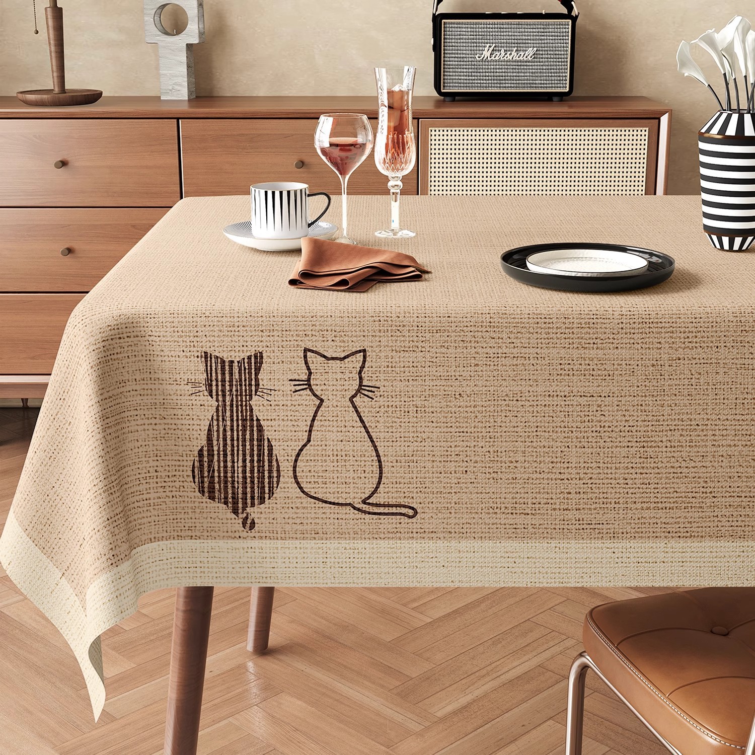 テーブルクロス 花刺繍レース縁取り上品テーブルクロス用布 布