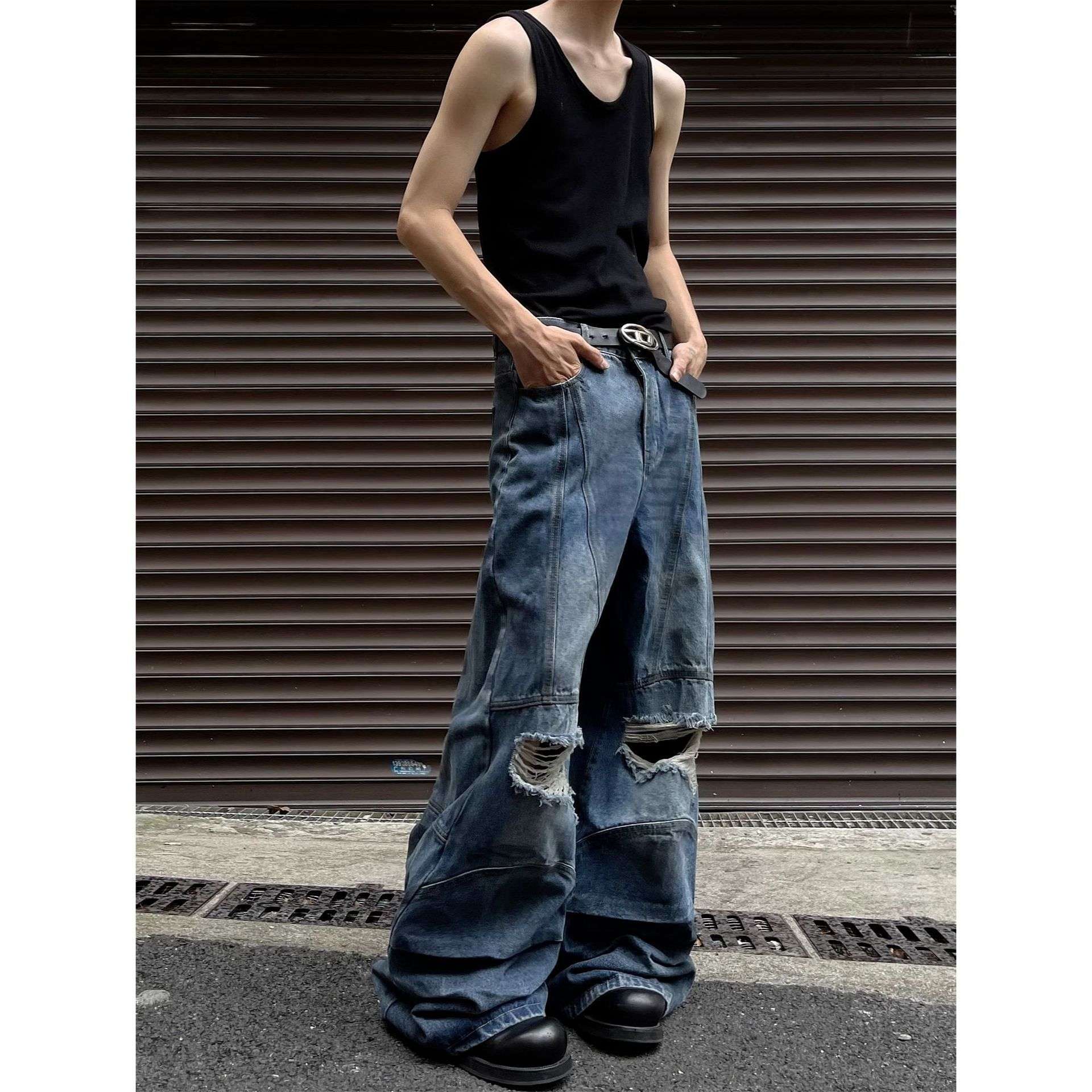 ダメージ加工 ワイドデニムパンツ ジーンズ|デニムスカート専門通販 Denimn