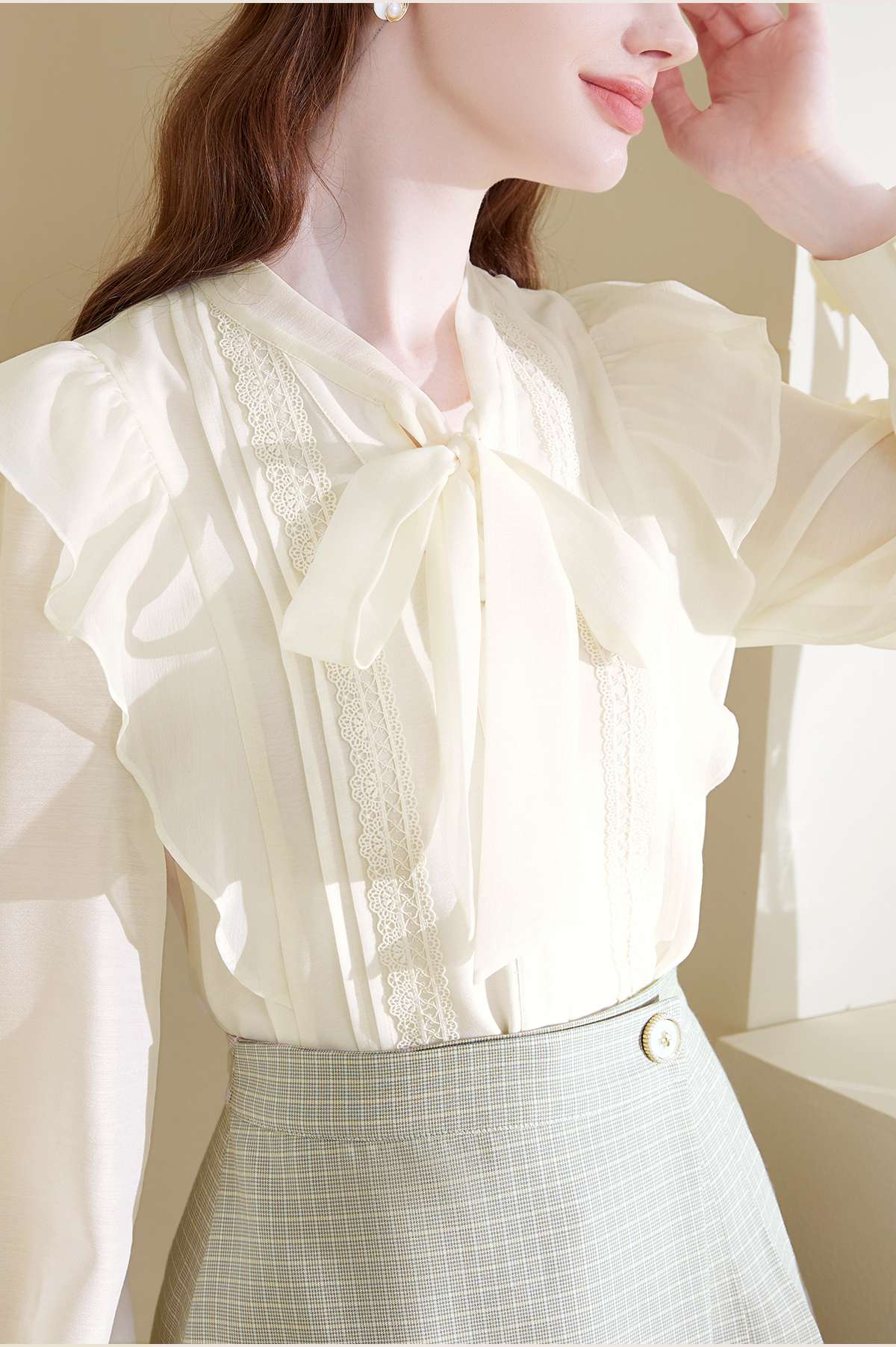 フリルブラウス レース調フリル襟付きブラウス 肩 フリル|フリル