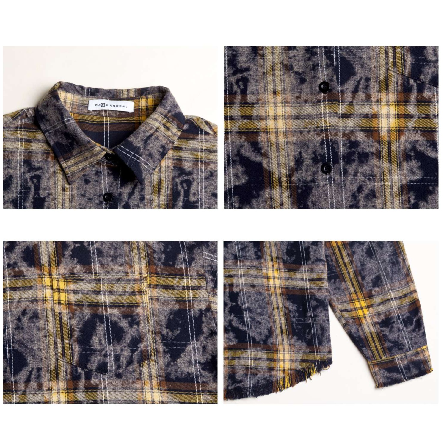 柄シャツ ヴィンテージ加工チェックデニムシャツ チェック柄シャツ|柄