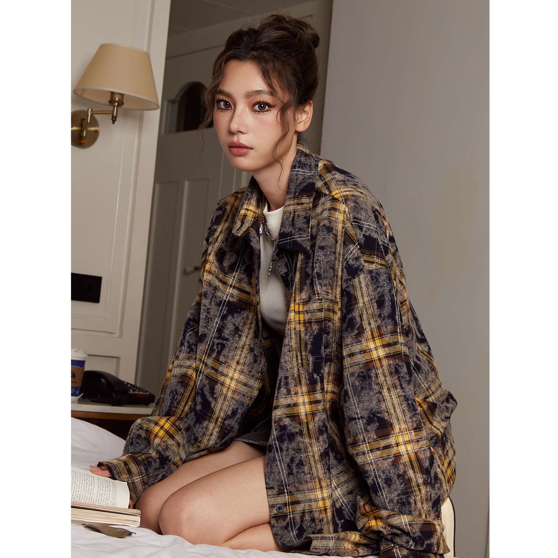 柄シャツ ヴィンテージ加工チェックデニムシャツ チェック柄シャツ|柄