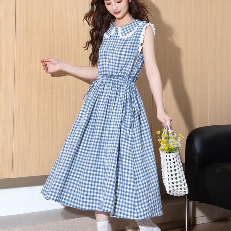 ギンガム チェック ふんわり襟付きギンガムワンピース ワンピース