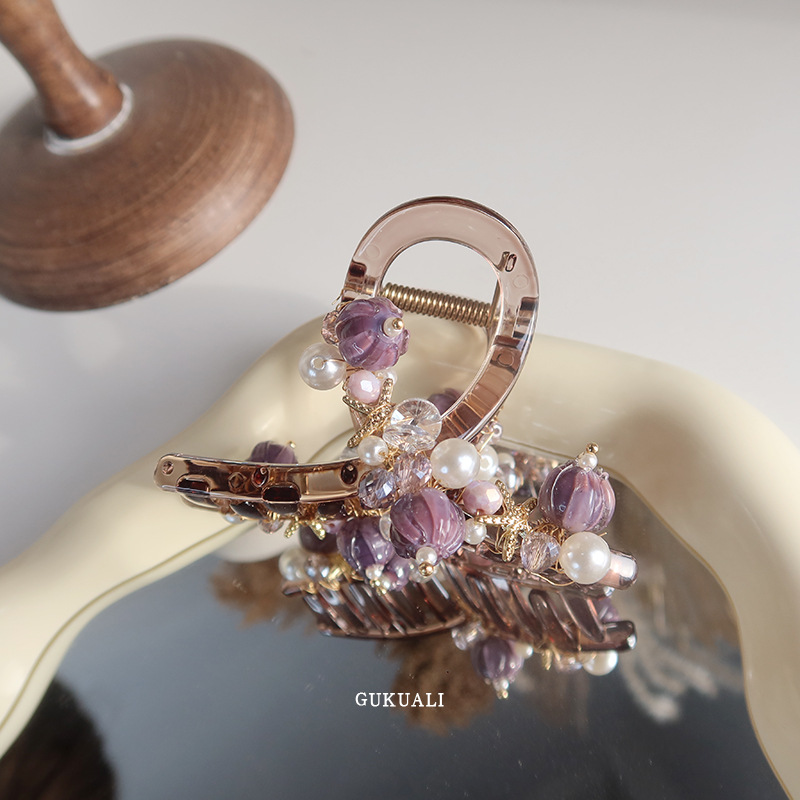 紫水晶パールヘアアクセサリー 上品ヘアクリップ カチューシャ|ヘア