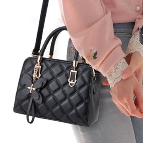 黒 バッグ キルティング合皮ハンドバッグ斜め掛け2way ハンドバッグ|黒