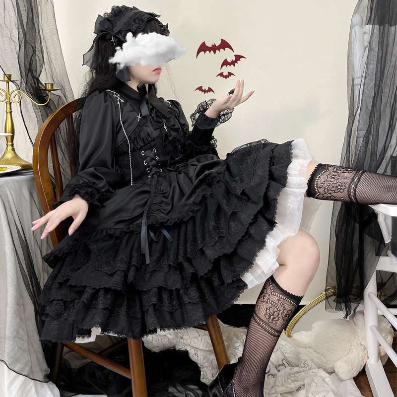 ロリータファッション 【甘ロリータ】ホワイトピンクレースアップ