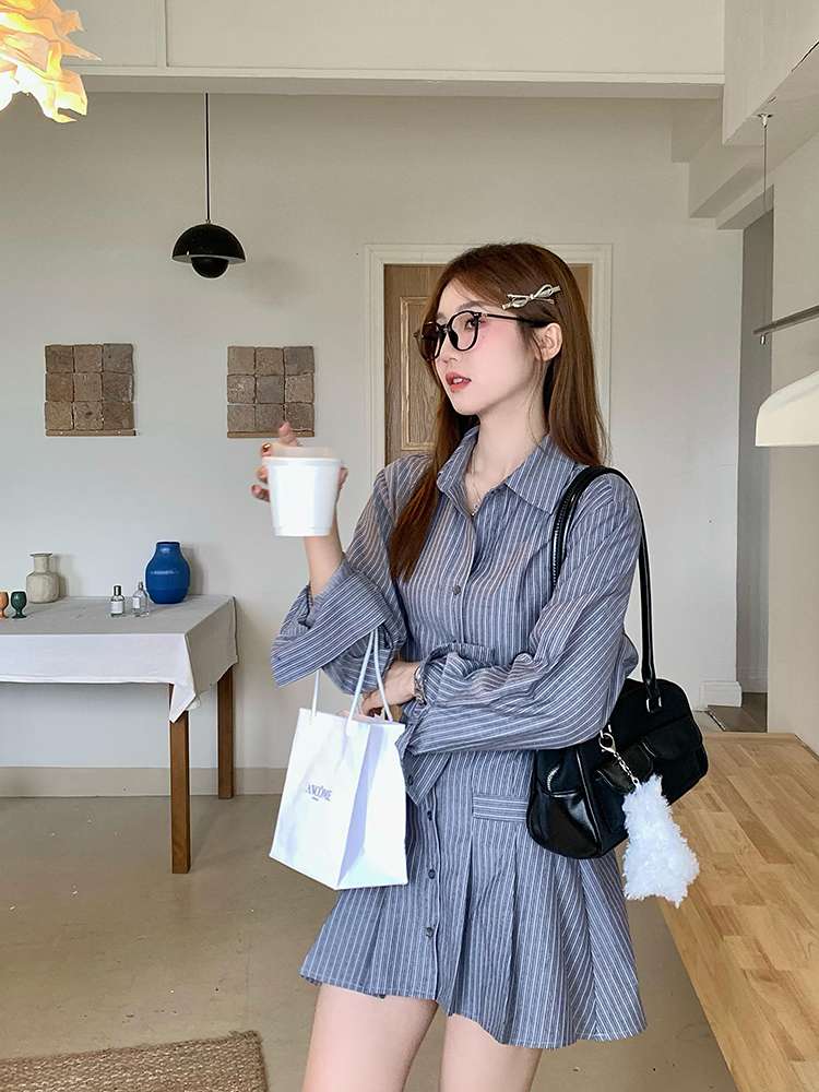 ストライプ柄ミニシャツワンピース 柄|ミニワンピース専門通販