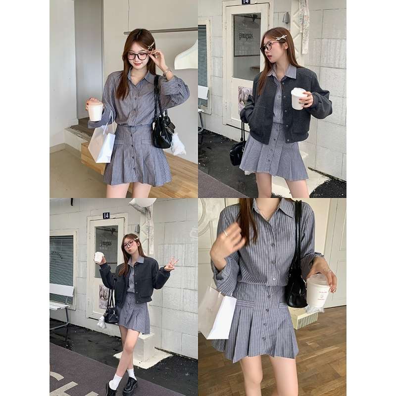 ストライプ柄ミニシャツワンピース 柄|ミニワンピース専門通販