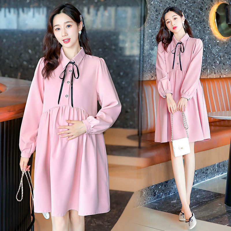 ミニワンピース リボン襟付きマタニティミニワンピース ミニワンピ