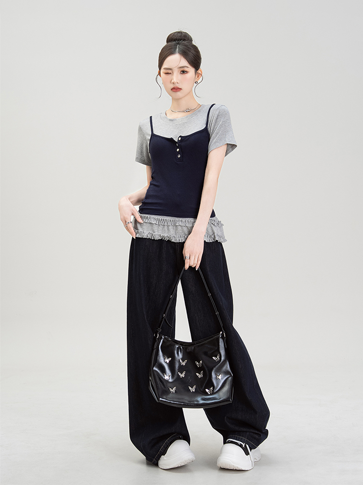 ネイビーコーデ 重ね着風キャミソールレイヤードセット トップスその他