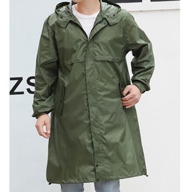 レインウェア 男女兼用ロング丈フード付き防水ジャケット レイン