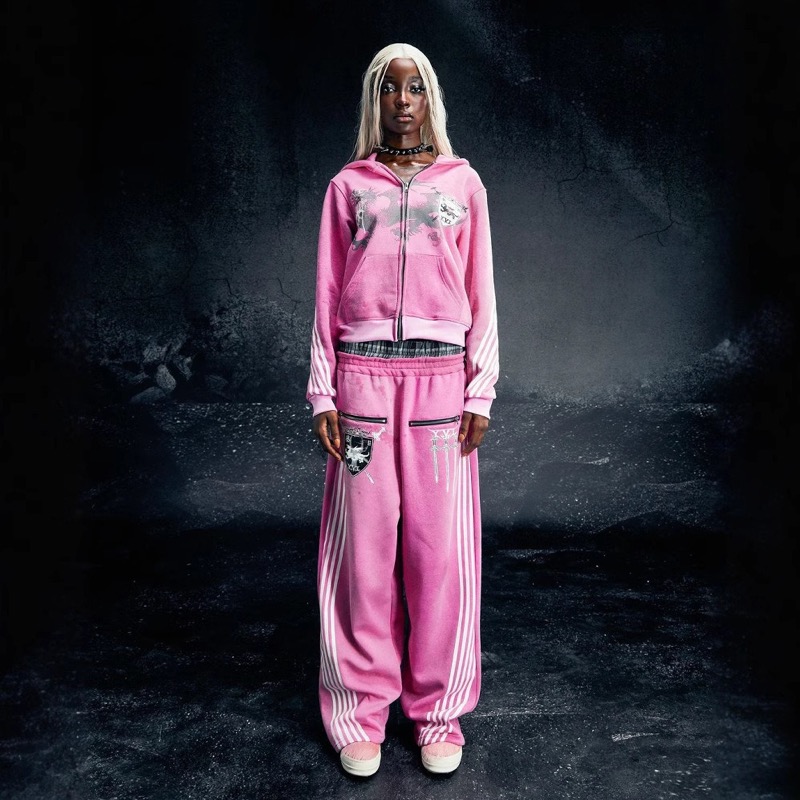 2点セット ニードルス ダメージスウェットトレーナー パンツ ピンク