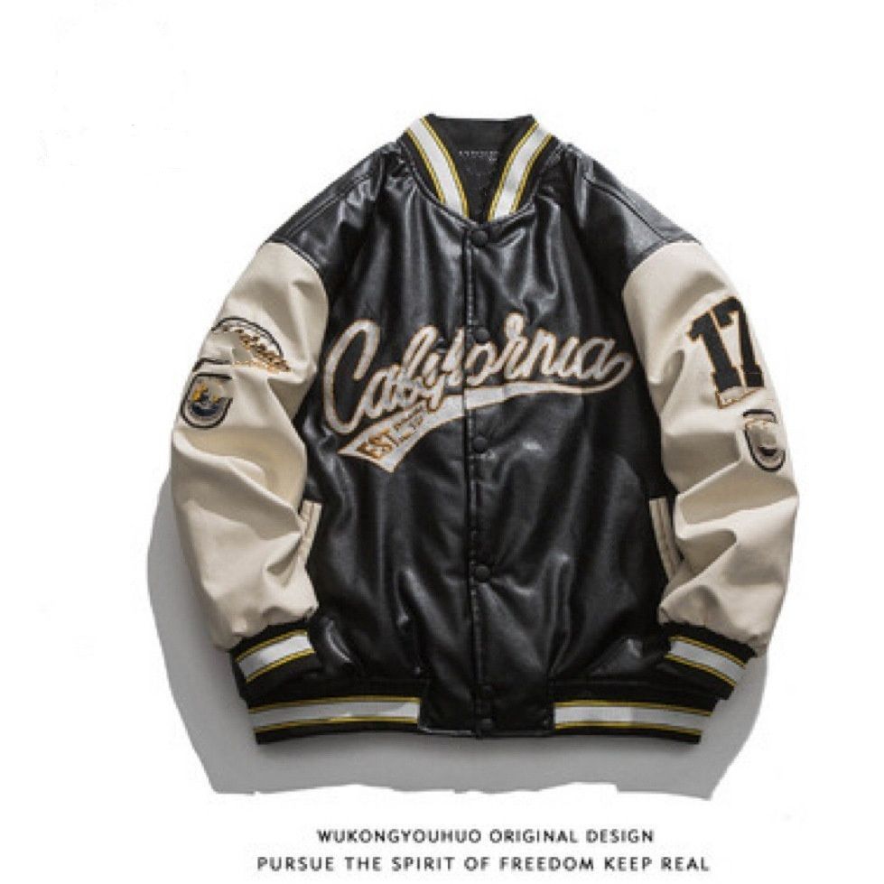 スタジャン カレッジロゴ刺繍入り袖切替緑スタジアムジャンパー 緑