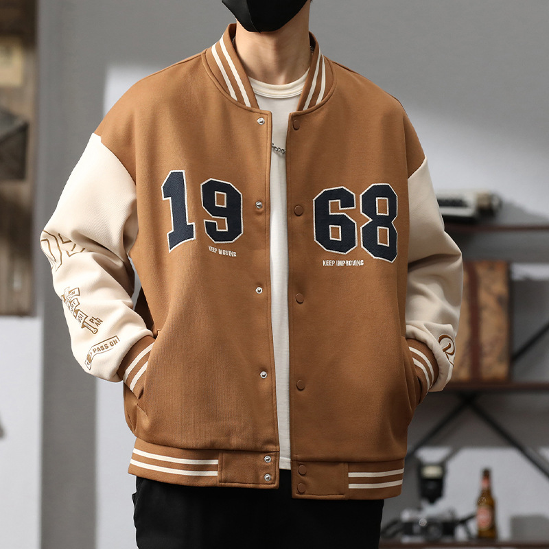 スタジャン 背番号刺繍入り切替袖茶スタジアムジャンパー 茶色