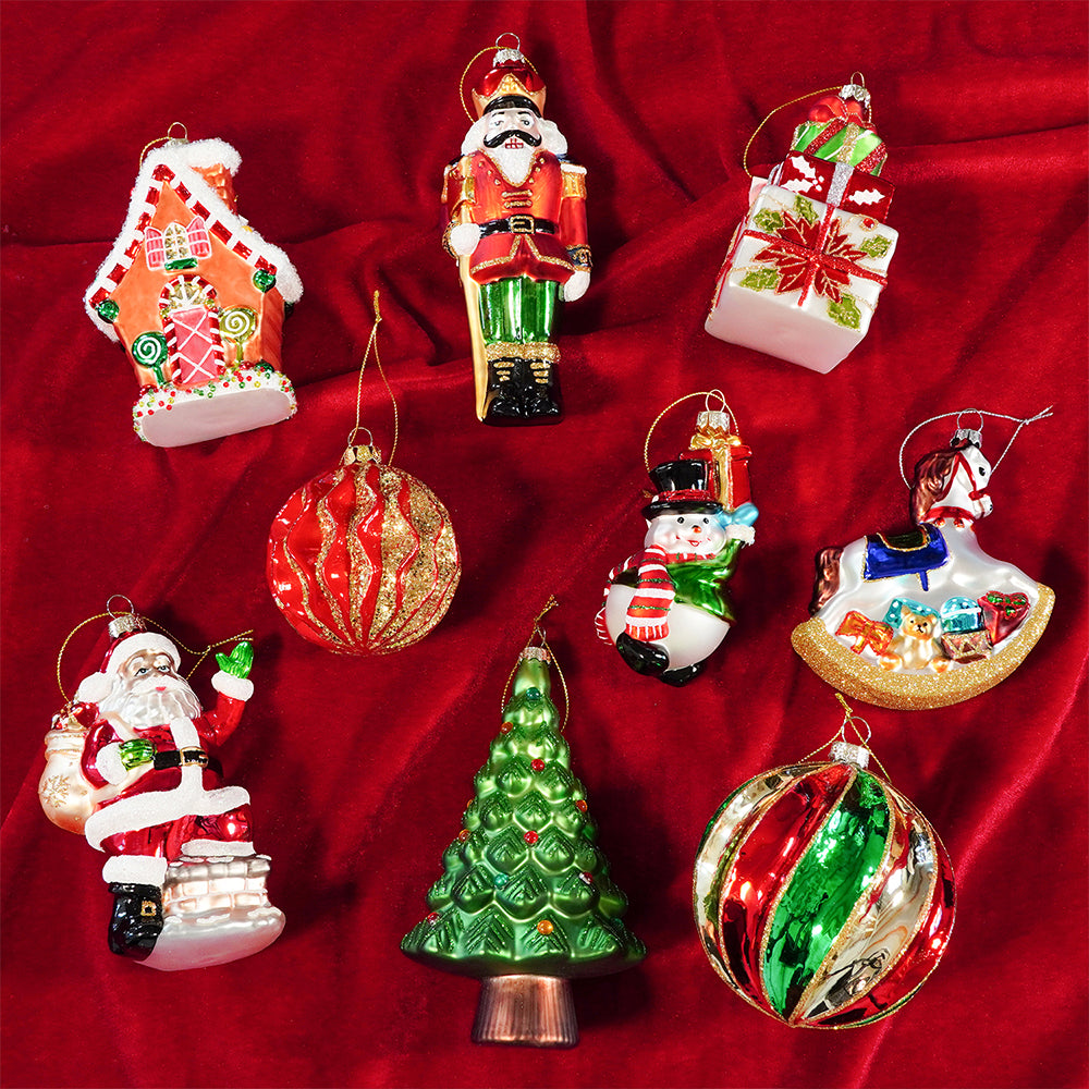 BROOKS HOME GARDEN ガラス製 クリスマスオーナメント 9点セット【翌