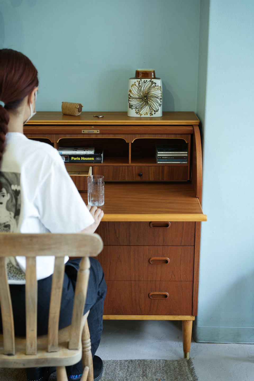 スウェーデンヴィンテージ ロールトップ ライティングビューロー 北欧