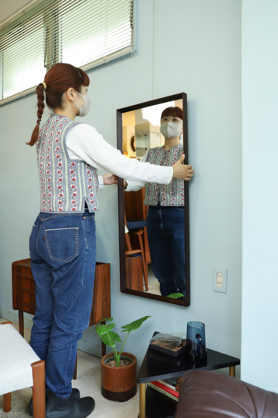 デンマークヴィンテージ ウォールミラー 姿見 ローズウッド材 北欧