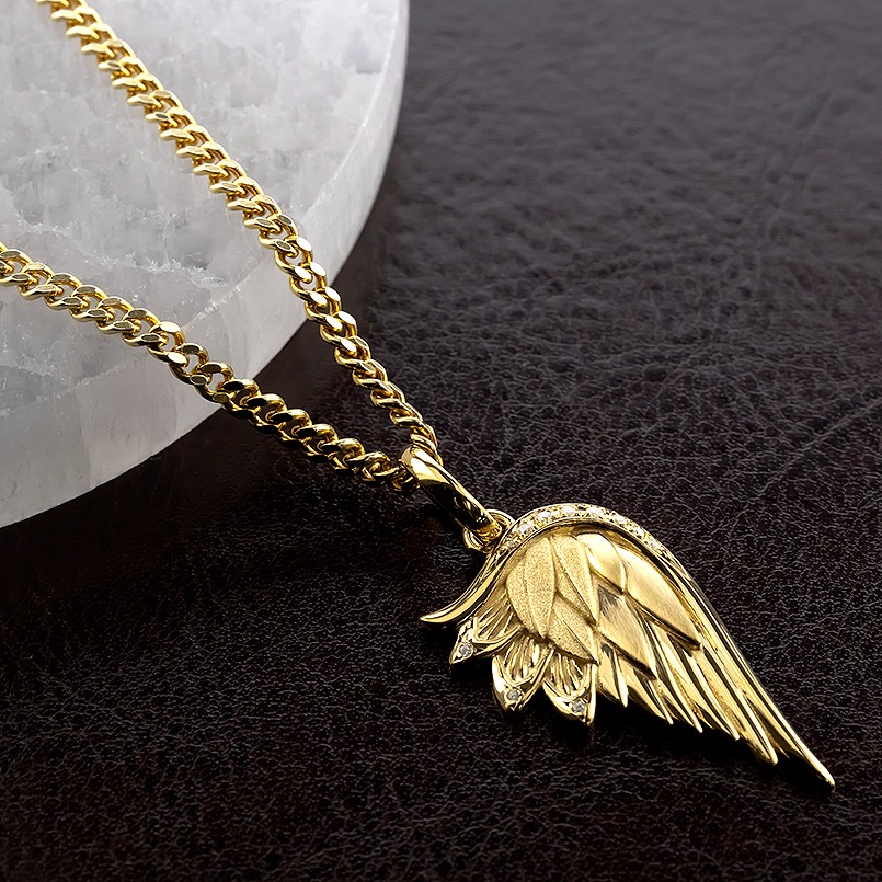 18金 ネックレス メンズ 羽根 翼 ダイヤモンド 喜平用 ペンダント